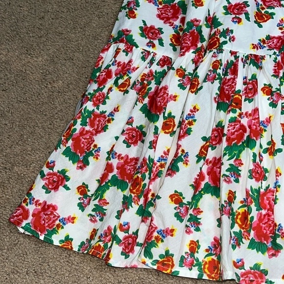 RHODE Lea Gathered Cotton Poplin Tiered Tie-Waist Midi Dress Floral White Dazzle - Picture 10 of 13